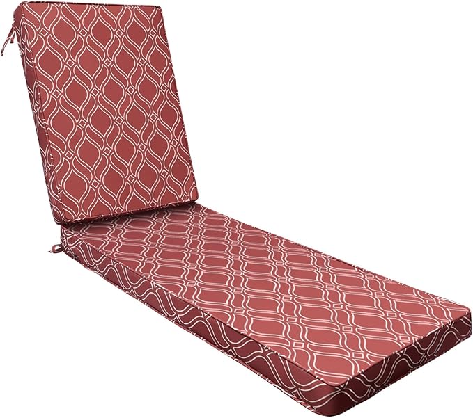 AAAAAcessories Outdoor Chaise Lounge Cushions, Fade-Resistant, Waterproof Patio Furniture Replacement Cushions, 72" x 21" x 3", Clay Red Vine Trellis