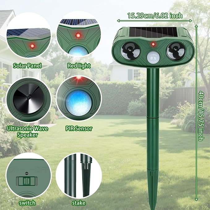 Ultrasonic Animal Repellent Outdoor Cat Deer Repellent Devices, Solar Animal Repeller Motion Detection, Cat Repeller Outdoor to Scare Squirrel Dog Repellent Deterrent for Yard (4Pack) (4)