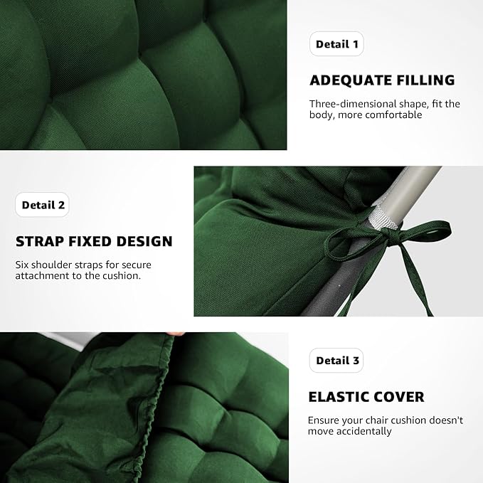 Patio Lounge Chair Cushion, Waterproof Zero Gravity Chair Cushions with Ties, 66x21x4 Inches Chaise Lounge Chair Cushion for Outdoor Indoor Furniture, Green (Only Cushion)