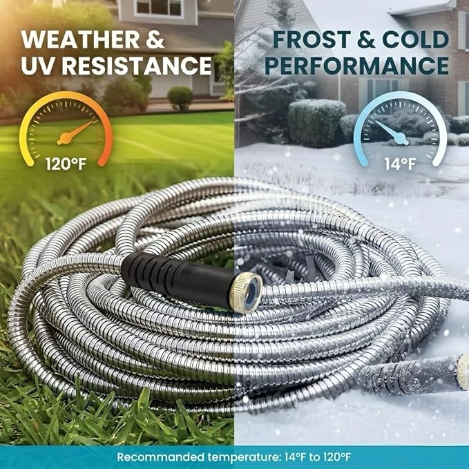 Garden Hose 100FT, Water Hose with 10 Function Nozzle, Garden Hose Metal with Leak-proof Connectors, No-Kink, Lightweight, Puncture-proof, Pet-proof, Sturdy, Hose for Outdoor, Yard