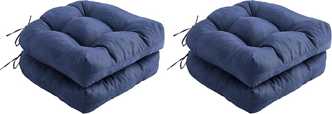 IPYNBAP Outdoor Chair Cushions Set of 2, Patio Chair Cushions with Ties, 19x19+5” Tufted Outdoor Seat Cushions, Waterproof Patio Furniture Cushions, Outdoor Dining Chair Pads, Navy (Pack of 2)