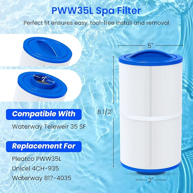 Future Way PWW35L Hot Tub Filter Replacement for X268548-PMA-R3, Unicel 4CH-935，817-4035, Filbur FC-0710，Waterway Teleweir 35 SF, Replace Pleatco PWW35L Spa Filter, SD-01235, PDC580-AFS, 35 Sq. Ft