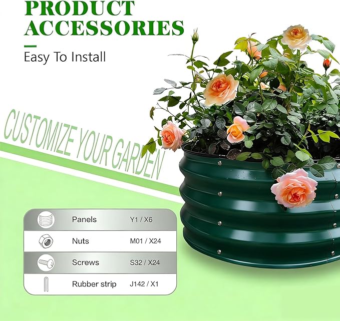 GrowHaus 2x2x1FT Galvanized Raised Garden Bed, Planter Boxes Outdoor Round Metal Garden Beds for Planting Vegetables Flowers Herbs Dark Green