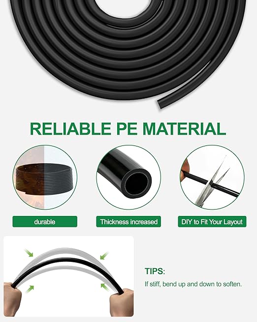 Drip Irrigation System for Garden, Automatic Garden Watering System with 180FT 1/2” & 1/3” Tubing, Dual Faucet, Adjustable Nozzle Emitters for Garden, Greenhouse, Lawn, Potted Plants