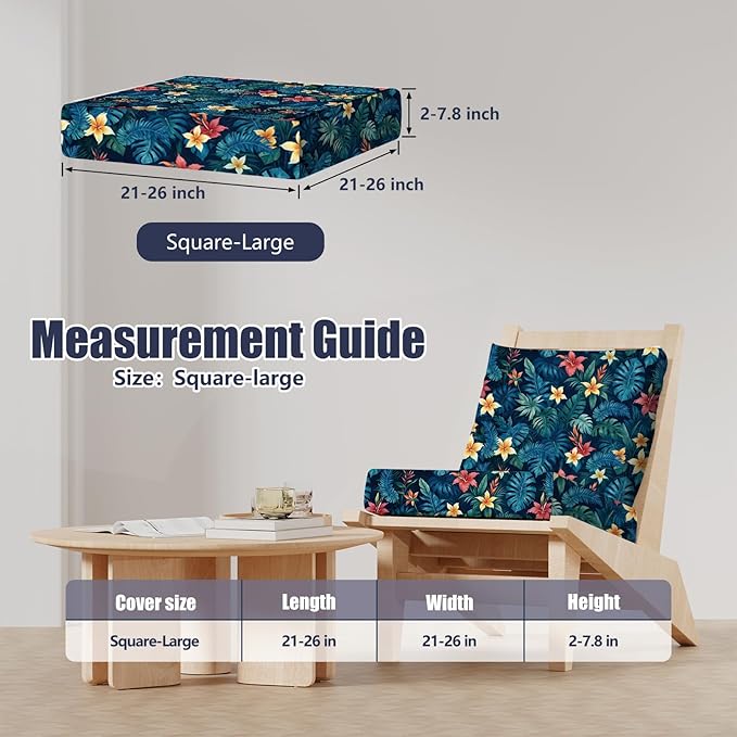 8Pcs Patio Stretch Cushion Covers, Outdoor Couch & Sofa Replacement Slipcovers for Patio Furniture Cushion Covers, Washable Reusable Furniture Protector, Square Large, Tropical Flower