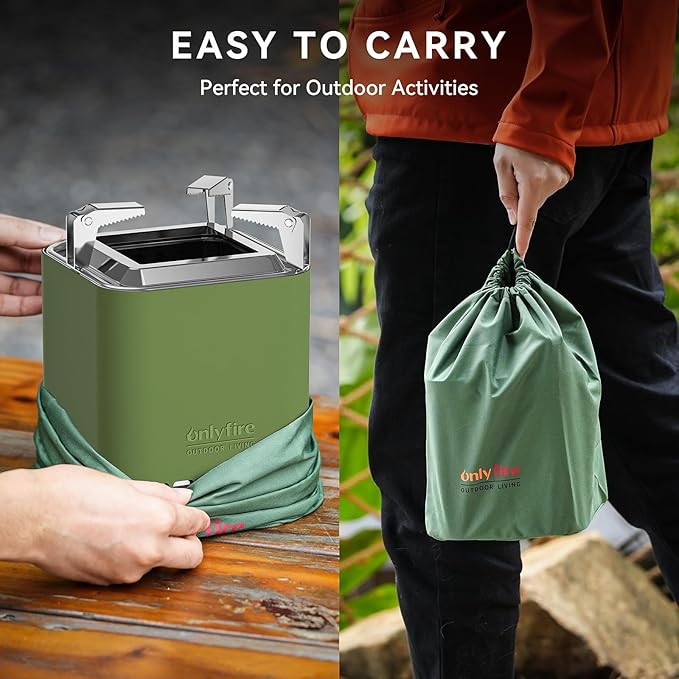 2-in-1 Smokeless Fire Pit with Pot Bracket & Carry Bag, Portable Camping Stove, Wood Burning Mini Tabletop Fireplace for Patio Backyard RV Tailgating, Green 7.8", #FP051