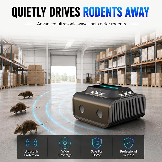 Ultrasonic Rodent Repeller Plug in for Mice, Rats & Squirrels – Electronic Pest Repellent Indoor – Mouse Deterrent for Home, Kitchen, Attic, Garage – Humane Rat Control (Black)