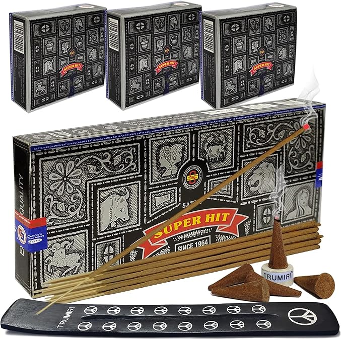 Super Hit Incense Sticks And Cones Variety Pack With Burner Holder Bundle From Satya Incense 100g Trumiri For Smudging And Aroma