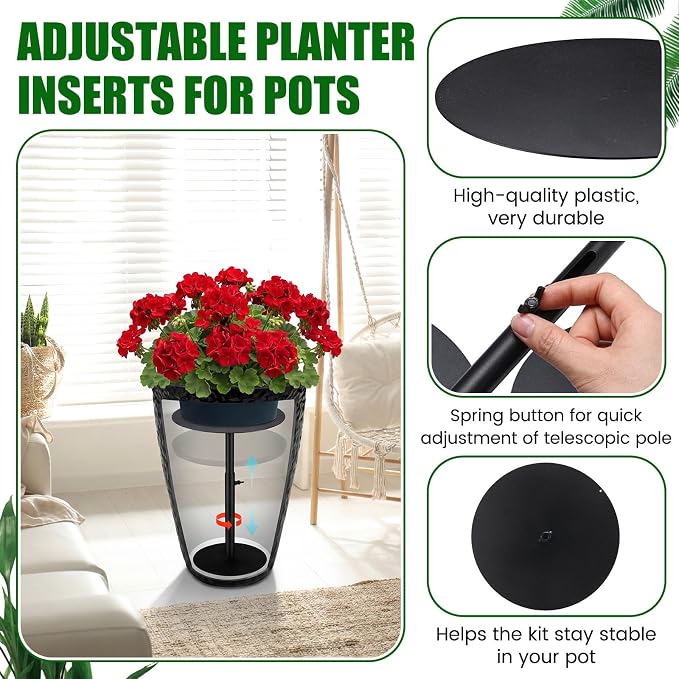 Novabright 3 Pack Adjustable Plant Riser for Inside Pot 7.5-12" Planter Inserts for Large Pots Metal Pot Fillers for Tall Square Round Taper Planters Container Indoor Outdoor (6''8" 10" Base or Top)