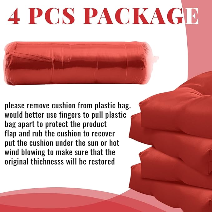 Sintuff 4 Pcs 44 x 21 x 4 Patio Chair Cushions Outdoor Chair Cushion Seat/Back Tufted Pillow with Ties Water Resistant Replacement Indoor Patio Furniture Outdoor Furniture (Solid Color,Red)