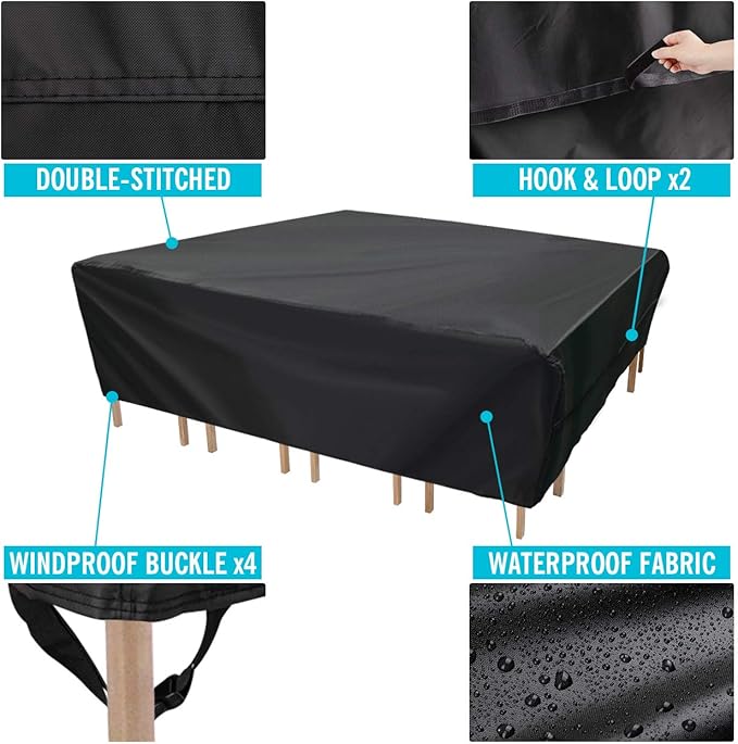 Velway Patio Furniture Cover Outdoor, Waterproof Rectangular Patio Table Chair Sofa Set Cover, 95”Lx64”Wx40”H, All Weather Oxford Tear-Resistant Material with Zipper Carrying Bag Windproof Buckles