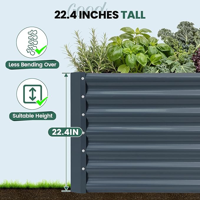 G GOOD GAIN 8x4x2 ft Galvanized Raised Garden Bed Kit, Large Metal Planter Box Outdoor for Vegetables, Flowers, Herbs, 478 Gallon Capacity Deep Root Design, Grey