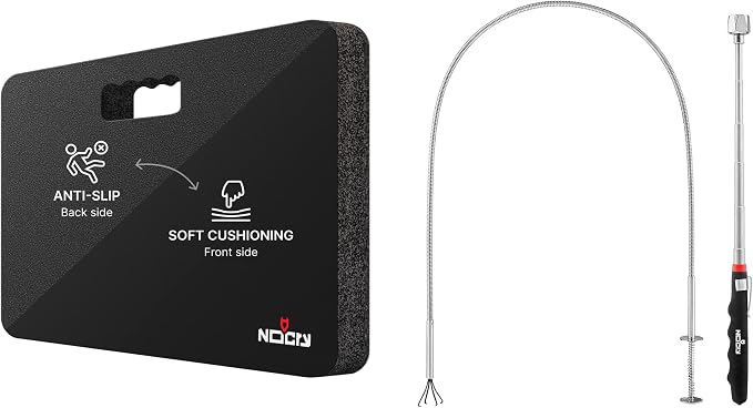 NoCry Premium Memory Foam Kneeling Pad with Non-Slip Technology; Extra Thick Gardening Knee Mat & Pickup Tool Set: Includes Flexible 36in Claw Grabber and Telescoping Magnetic Pickup Tool