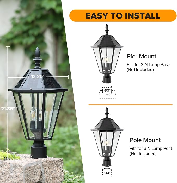 LUTEC 12513LE4-SL-Head LED Post Solar Light Outdoor, Dusk to Dawn Vintage Street Lights for Lawn Patio Yard Pathway Garden Mount (Base Not Included)