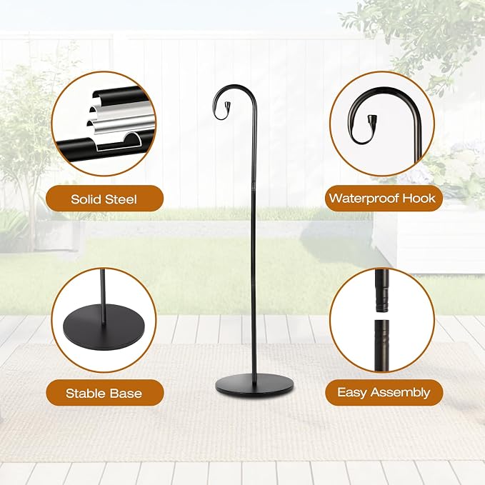 Sekcen 63” Wind Chime Stand Holder Shepherds Hook Stand with Base Indoor Outdoor