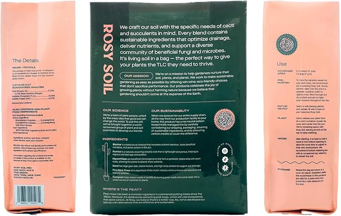 Rosy Soil Cactus and Succulent Organic Potting Soil Mix for House Plants - Fast Draining, Root Boosting, Peat-Free, Less Prone to Gnats - Drought-Tolerant -for AloeVera, Cacti, Indoor Succulents- 4qt