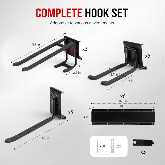 Tool Organizer Wall Mount 99 Inch, Heavy Duty Garage Storage Rack with Adjustable Hooks, Large Capacity Garden Tool Organizer for Garage Organization, Workshop, Shed