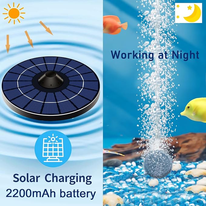 Lewisia Solar Floating Pond Aerator 2.5W Solar Powered Air Pump with Air Hoses and Bubble Stones Pond Aerator Bubble Oxygenator