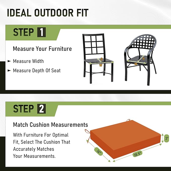 Basic Beyond Outdoor Chair Cushions Set of 6, Square Corner Outdoor Cushions for Patio Furniture, Water Resistant Patio Chair Cushions with 2 Ties, 18.5x16x3, Orange