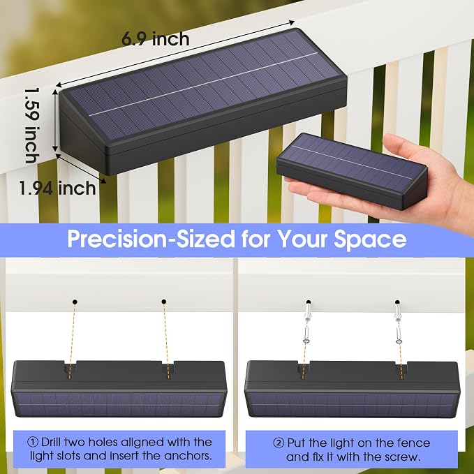 ShineTech Solar Fence Lights Outdoor Waterproof, 3-Color Lighting Modes LED Solar Powered Deck Lights, Outdoor Step Lights for Railing, Patio, Wall, Backyard (4 Packs)