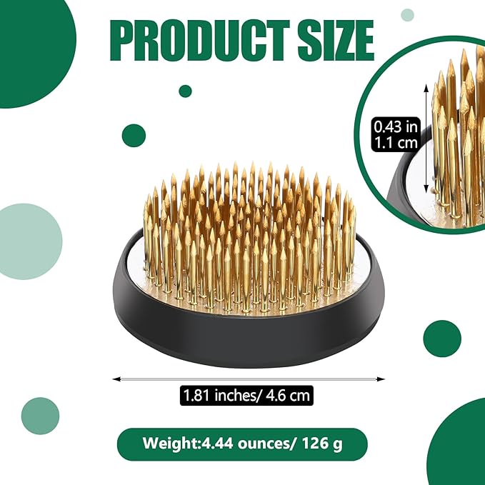 Sliner 8 Pcs 1.81 Inch Floral Frogs Round Brass Flower Holder Japanese Ikebana Vase Floral Frogs Arranger Fixed Tools Pin for Flower Arrangement Home DIY Craft(Gold)