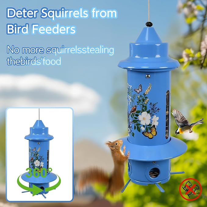 Squirrel Proof Bird Feeders, Long Lasting Bird Feeder for Outdoors, Reliable and Rust Resistant Metal Station for Prevents Squirrels from Stealing Food,5LB Large Capacity (Blue Bird Feeder)