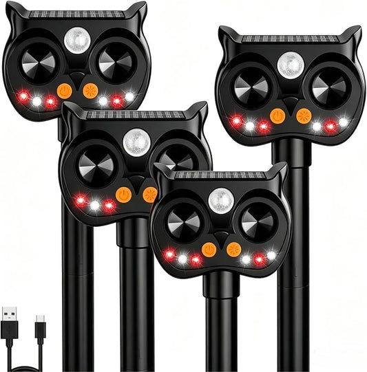 New Solar Animal Repellent Ultrasonic Outdoor for Deer Cat Skunk Squirrel Racoon Fortress Pro Animal Repeller Deterrent Devices with LED Strobe,Motion Sensor,Adjustable Volume and Modes for Yard,4 Pcs