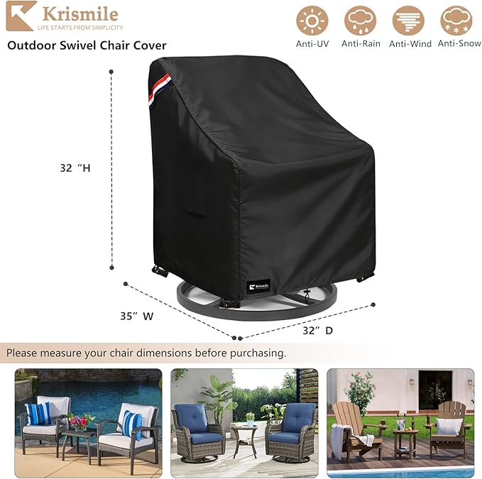 Outdoor Swivel Rocker Chair Cover 2 Pack,Waterproof Rocking Chair Covers, All-Weather Protection Outdoor Lawn Patio Furniture Covers for Patio Chair 32" W x 35" D x 32" H, Black