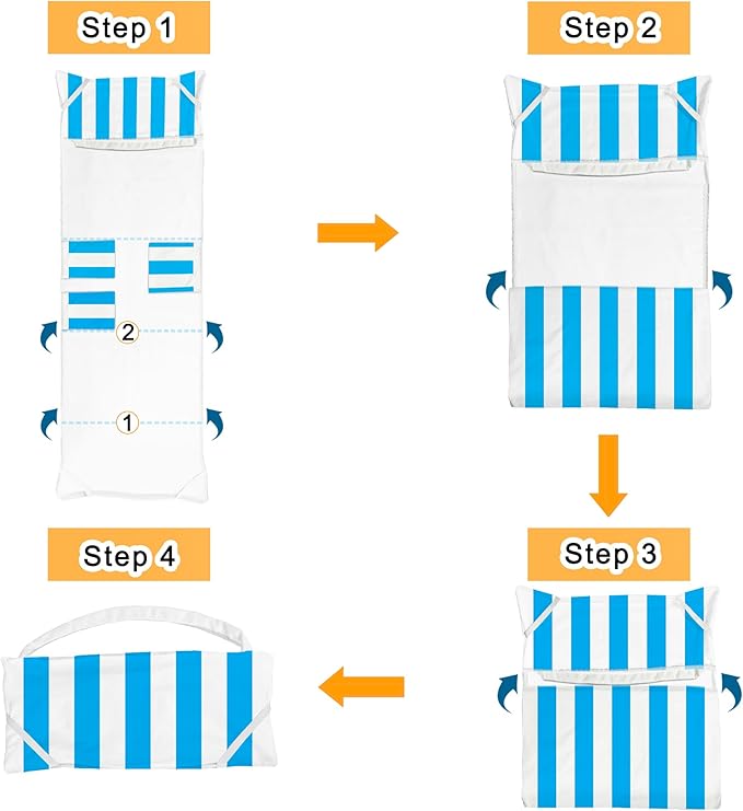 Lounge Chair Towel Cover, Beach Chair Covers (Pack of 2), Chaise Lounge Cover with 3 Pockets for Pool Beach Garden Courtyard Outdoor Trips, 85 x30 in, Striped Sky Blue