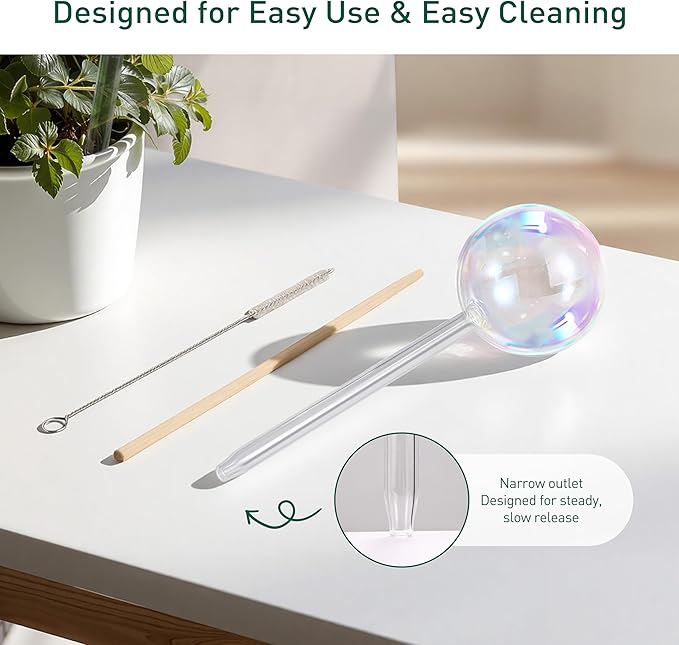 Soilagua Extra-Thick Clear Glass Plant Watering Globes, Rainbow Gradient Self Watering Globes, Automatic Plant Waterer, Self Watering Planter Insert Spikes Devices for Everyday or Vacation Use, 6-Pack