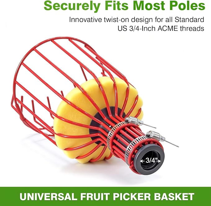 ARTIPOLY Twist-On Fruit Picker Basket Head, Fits Standard US 3/4-inch Acme Threaded Pole, Sturdy Fruit Harvesting Tool for Apple, Avocado, Mango, Orange, Lemon, Pear (Head Only, Pole Not Included)