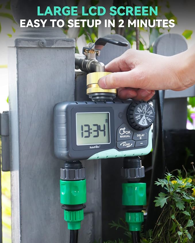 RAINPOINT Sprinkler Timer with Brass Swivel, Rain Delay/Manual Watering/Automatic Irrigation Controller System Hose Timer Programmable Faucet Timer for Yard