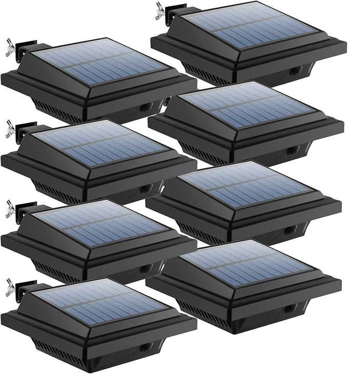 Solar Gutter Lights Outdoor, 40 LEDs Bright Solar Powered led Fence Light Deck Lights Waterproof for Wall, Deck, Fence, Stair, Step and Yard (Black Shell, 8 Pack, Warm White)
