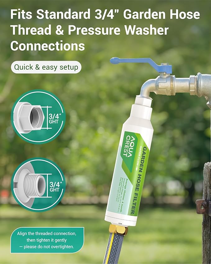 AQUACREST Garden Hose Water Filter for Plants, Greatly Reduces Chlorine, Odor, Improve Plants Health, Ideal for Organic Gardening, Farming and Pets, Pack of 2 (Package May Vary)