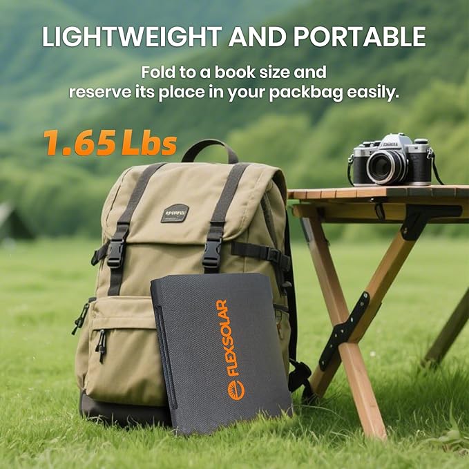 FlexSolar 40W Portable Solar Panel Charger - Upgraded Fast Charging with USB-C PD2.0, QC3.0 & 19V DC for Power Stations, Phones, Power Banks, IP67 Waterproof Foldable for Camping, Hiking, RV