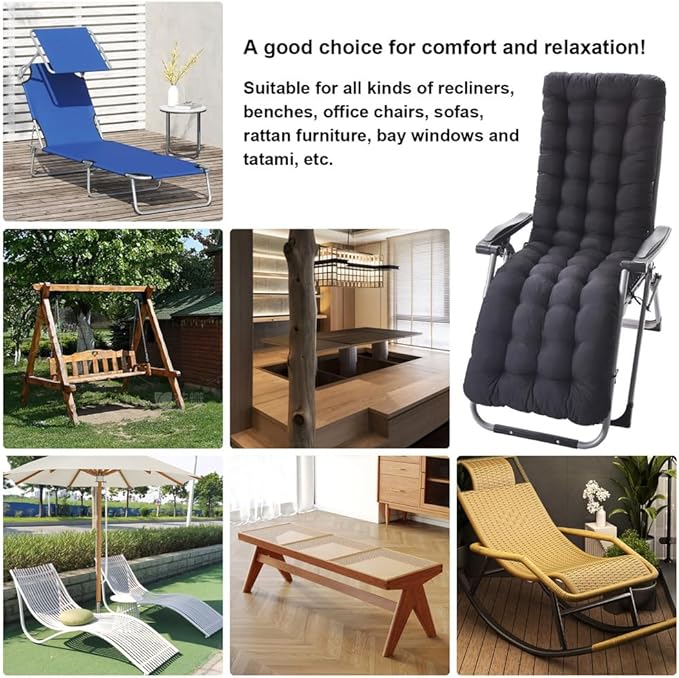 ERWUDEling Lounge Chair Cushion for Outdoor Furniture – Zero Gravity Chair Cushion Replacement, Oversized Waterproof Patio Cushion for Chaise Lounge, Indoor Lounger Chair, Replacement Cushion Only