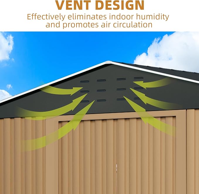 GarveeLife Large Outdoor Metal Storage Shed, 8x12 ft Metal Shed with Lockable Doors, Large Garden Tool Shed with Sturdy Frame Structure, for Backyard, Patio, Lawn, Brown