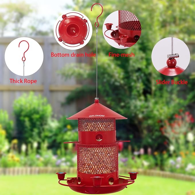 Outdoor Metal Bird Feeder, Hanging 360-Degree Feeding with Large Capacity 3.8LB, Durable Rust-Proof Iron for Yard, Garden & Balcony, Easy to Clean for Bird Lovers