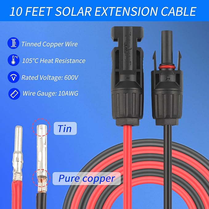 Solar Cable Entry Gland with 10Ft 10AWG Solar Extension Cable,Through RV Roof Solar Entry Housing mc4 for Waterproof Solar Junction Box on Rv,Boat,Camper,Van