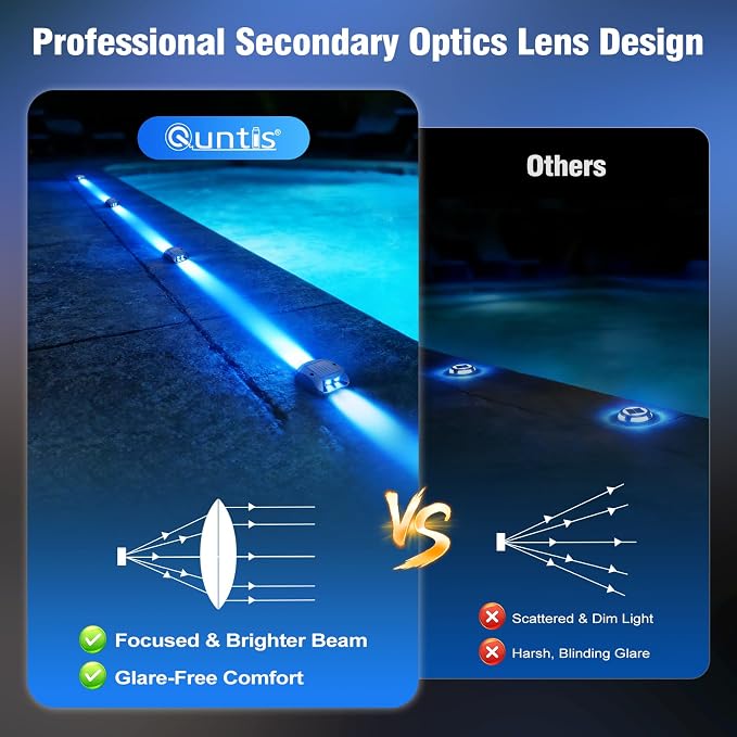 Quntis Solar Dock Lights Blue 12 Pack, 1/3 Mile High-Visibility Marine Markers, 20H Dusk to Dawn, Submersion Resistant Waterproof Deck Lights for Boating, Yacht Pier & Lakefront