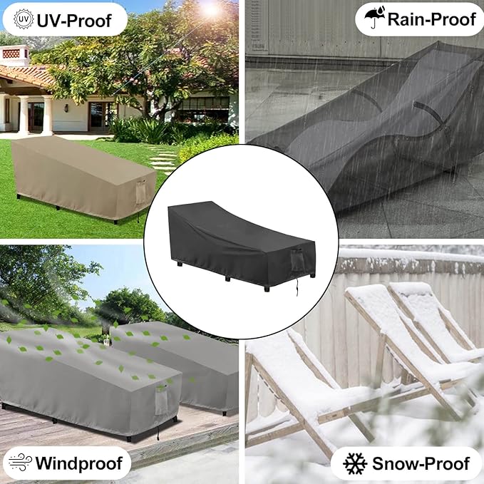 OutdoorLines Outdoor Waterproof Patio Chaise Lounge Chair Cover - UV Resistant Lounger Covers Heavy Duty Weatherproof Patio Sofa Furniture Covers, 2 Packs, 78Wx35.5Dx33H Inches, Black