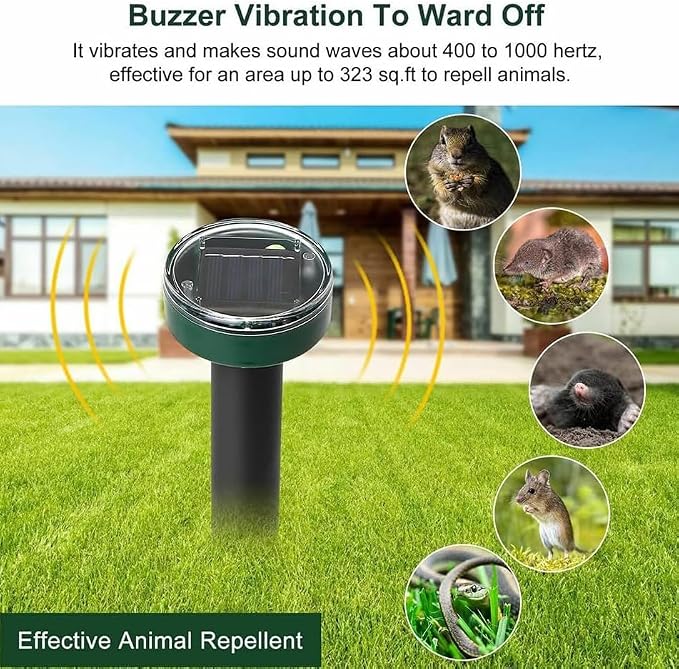 Ultrasonic Mole Repellent Solar Powered,Gopher Mole Repeller for Lawn Garden Yard, Effective Sonic Rodent Repellent for Voles Snakes Rats