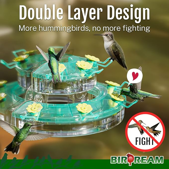 Birdream Window Hummingbird Feeders for Outdoors, with Strong Suction Cups & 7 Feeding Ports, Easy to Use and Maintain, Gift for Bird Lover, Plastic Bird Feeder, 1 Pack, 10oz - Green