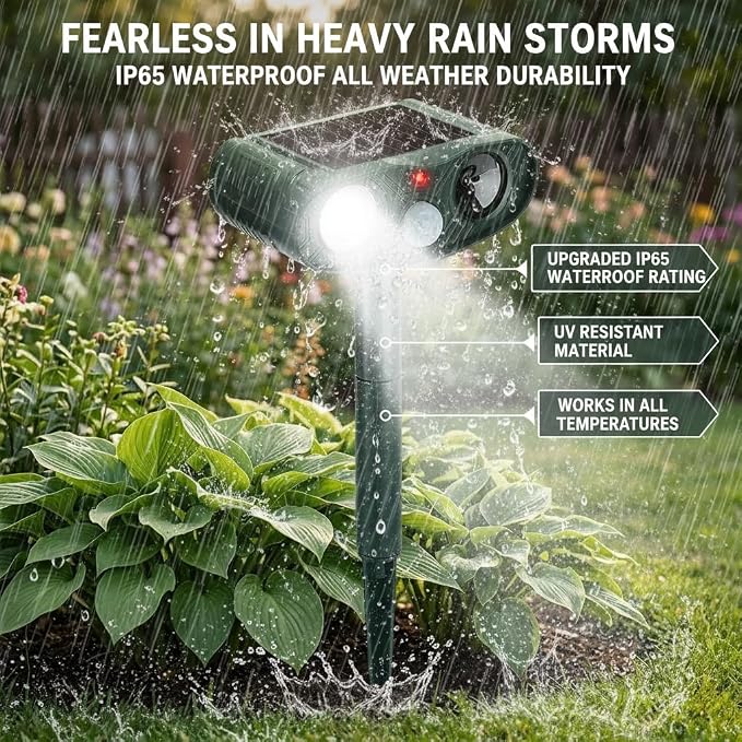 2026 4Pack Sonic Fortress Pro Deer Repellent Devices to Protect Hostas&Plants,Solar Ultrasonic Animal Repellent with Flash Light&Motion Activated for Garden,Yard,Keep Rabbit,Squirrel Away (4)