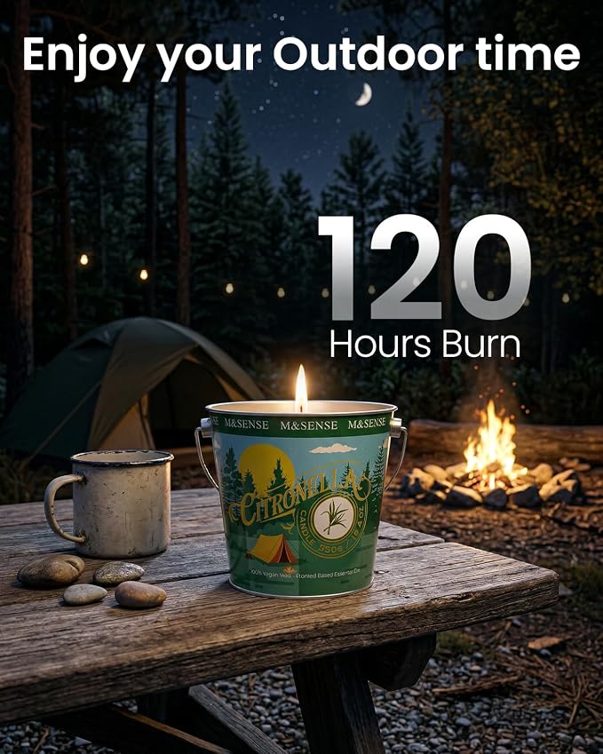 M&SENSE Citronella Candles Outdoor, 120 Hours Burn Natural Citronella Oil Soy Candle for Patio Camping, 19.4oz Large Lemon Verbena Rose Summer Candles for Home,Lemongrass Camping Candle