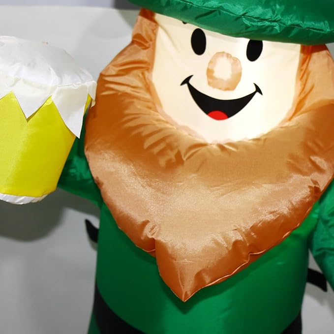 3.25FT St. Patrick's Day Inflatable Leprechaun, Blow up Leprechaun Holds Beer Cup Outdoor Decoration with LED Lights, Perfect for Yard Garden Lawn Front Door Holiday Decor (3.25FT Leprechaun)