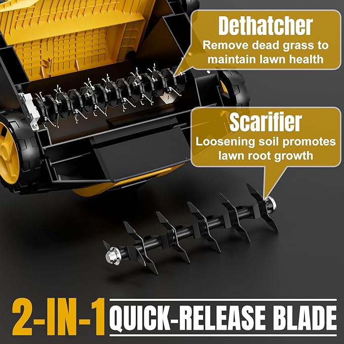 EVEAGE 16-Inch 15 Amp Electric Dethatcher & Scarifier, 2-in 1 Thatcher for Lawn with 5-Position Depth Adjustment, 14.5gal Collection Bag, Increases Lawn Health
