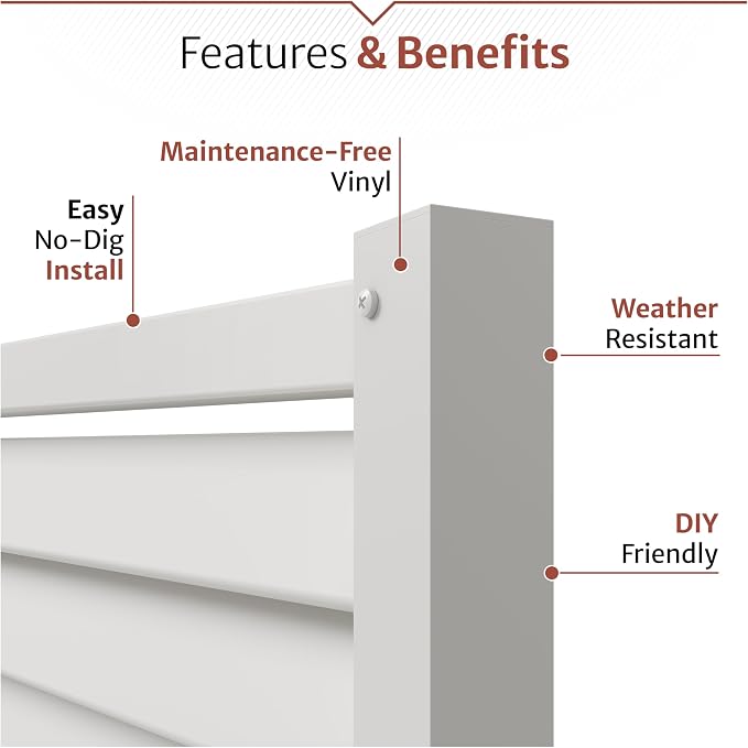 4ft H x 5ft W (1 Panel) No Dig Enclo Savannah Privacy Screen, Louvered White Vinyl Section, Trash Can Hider Outdoor, AC Barrier, Pool Equipment Enclosure, Outdoor Divider, AZ18041