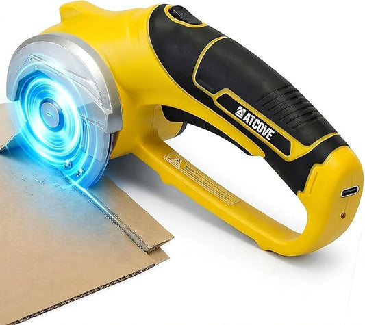 Cordless Electric Scissors - 4V Rechargeable Cardboard Cutter with Safety Lock and LED Light - Electric Box Cutter for Cardboard, Fabric, Leather, Rope - Cordless Scissors Cutting Tool up to 0.25 in