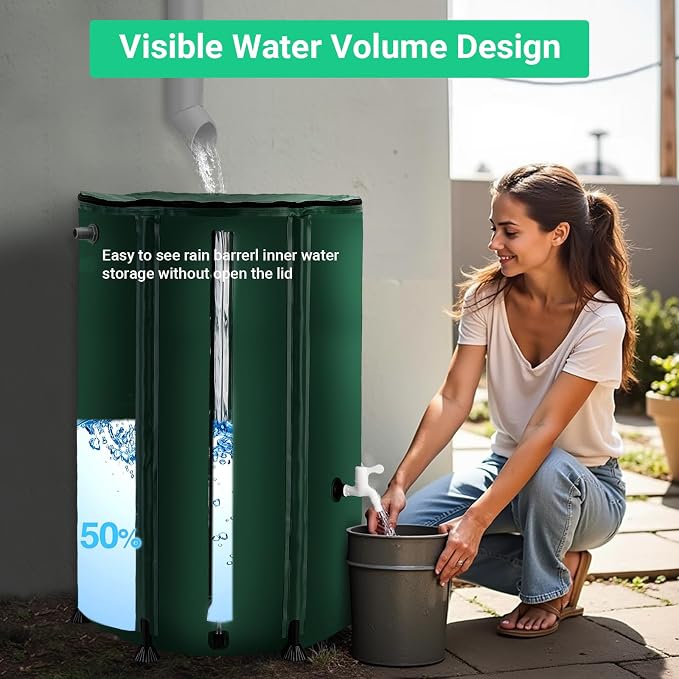 FAMIROSA 100 Gallon / 378L Collapsible Rain Barrel, Foldable PVC Rain Barrels to Collect Rainwater from Gutter, Portable Water Storage Tank Container with Spigot, Water Catcher Collector Green